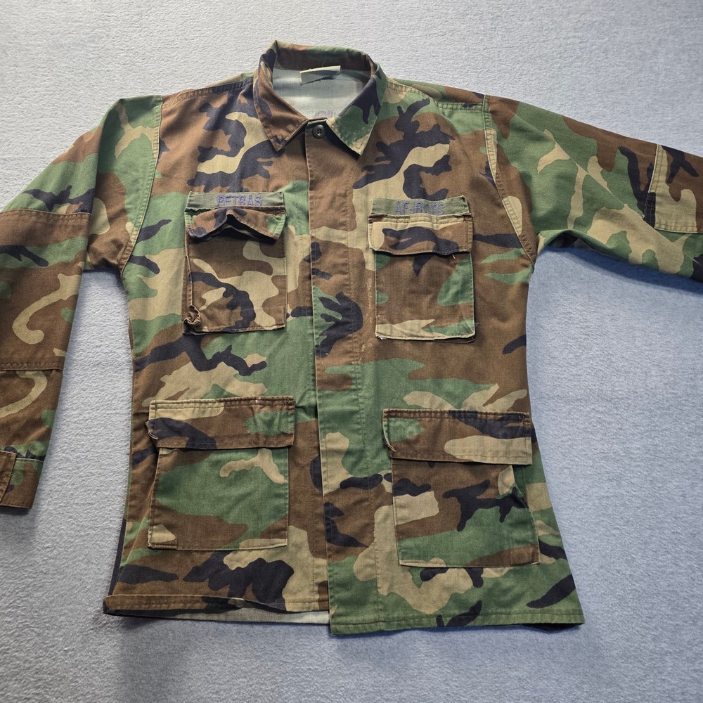 Military Surplus Woodland Camo‎ Field Jacket Shirt AFJROTC Small Authentic Issue